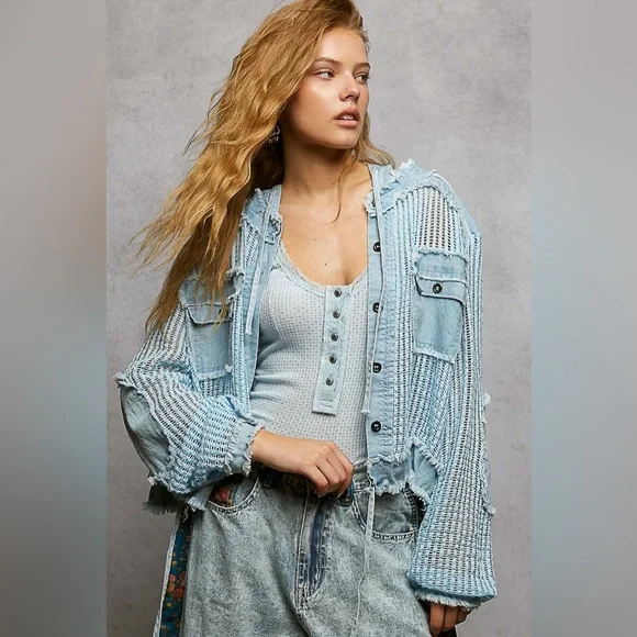 POL “ Petal Patch Denim “ Crop Jacket | Denim Blue - Picture 3 of 9